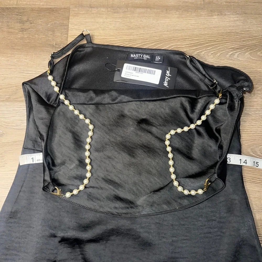 Nasty Gal Mini Dress Pearl Strap Cowl Neck Satin Party Dress Size 4 - Picture 10 of 15